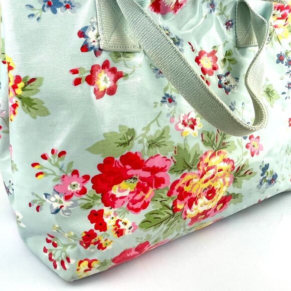 ~ Rare Cath Kidston XL Bag Tote Floral Coated Blue Handles Snap Zip Lined Pocket - Picture 2 of 16